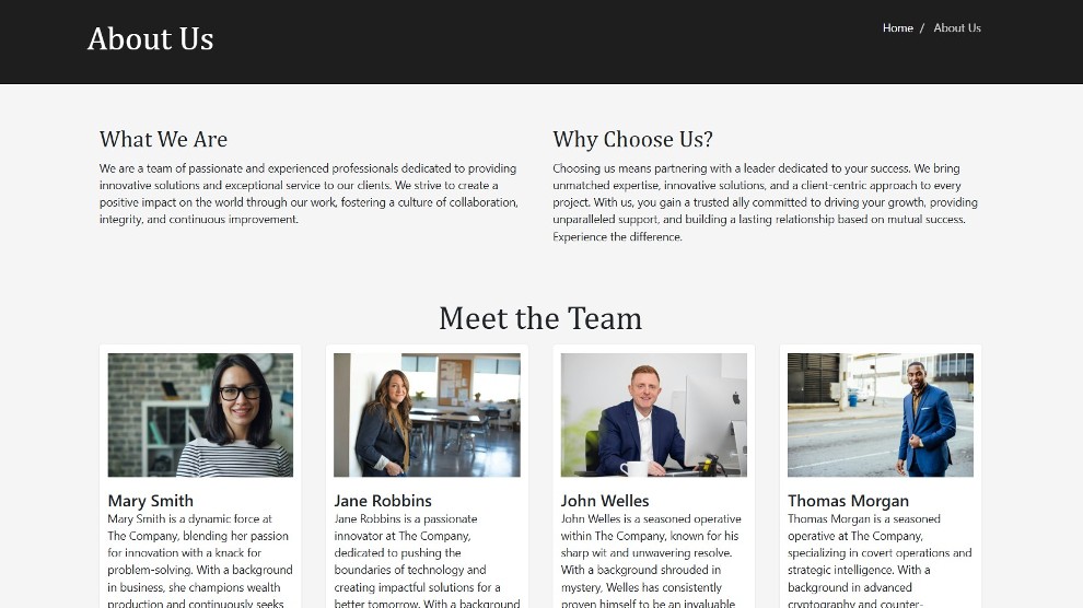 List your employees with contact details, photo and description.
