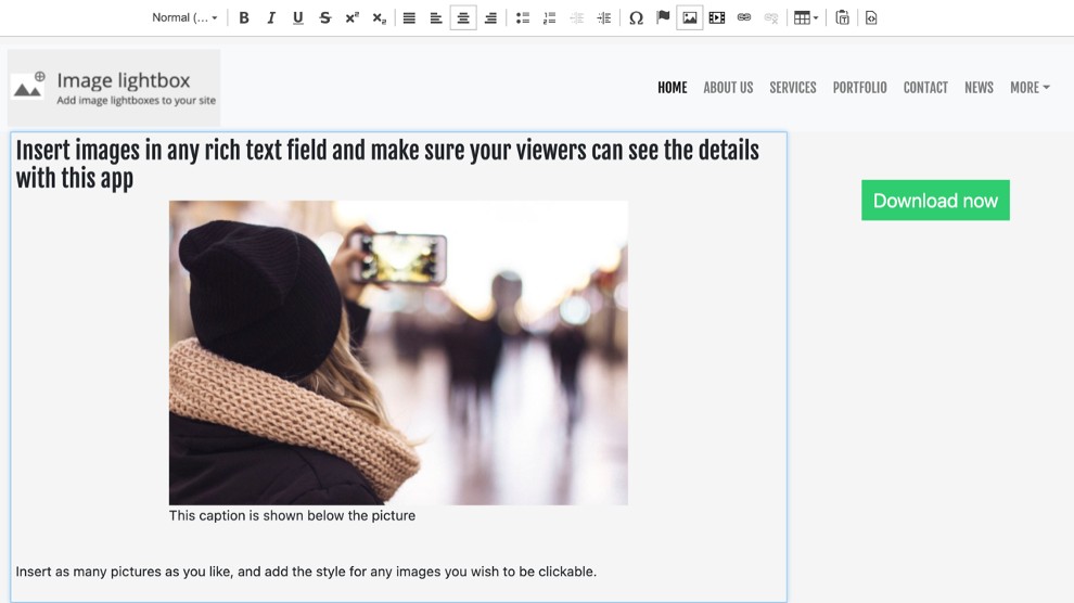 Text editor with an image