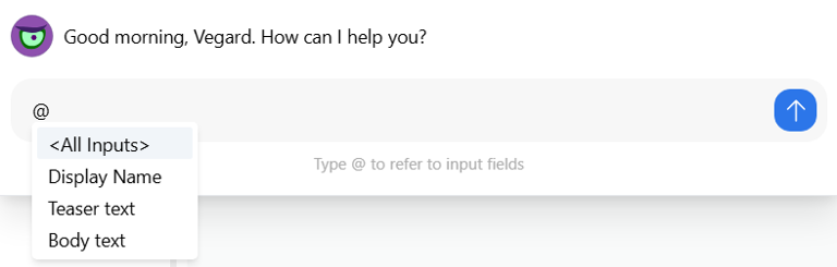 Chat interface showing how you can tag input fields.
