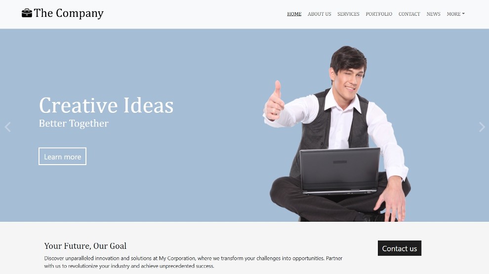Demo site - Front page, with a slider at the top.