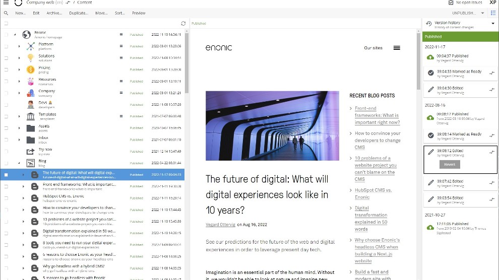 Version history widget.